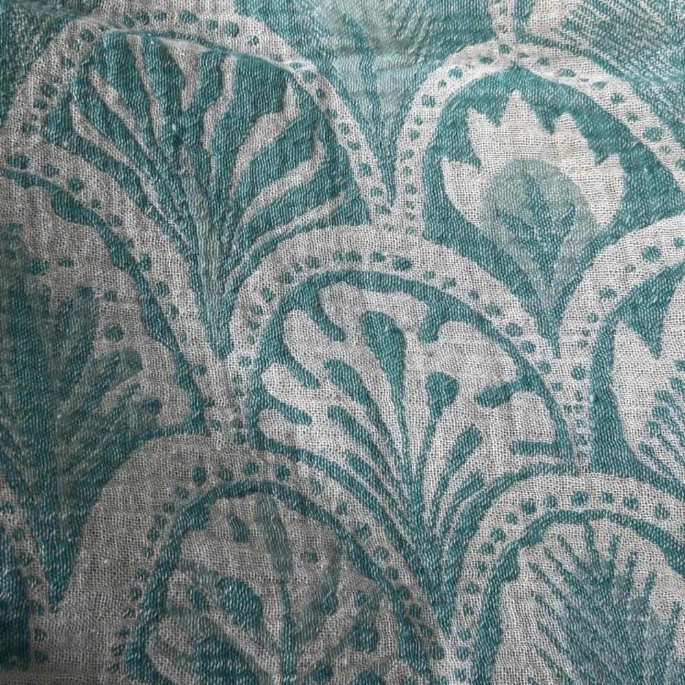 SUCCULENTS Teal Green Ecru White Loom Weave Organic Cotton 2 Side New With Tag